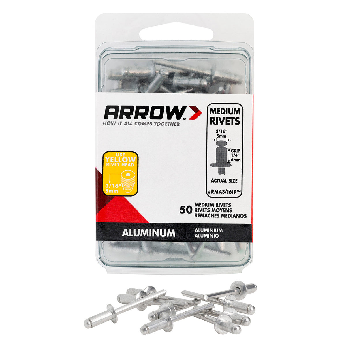 Rivets pop moyens en aluminium Arrow RMA3/16IP 3/16 pouce, 50 pièces