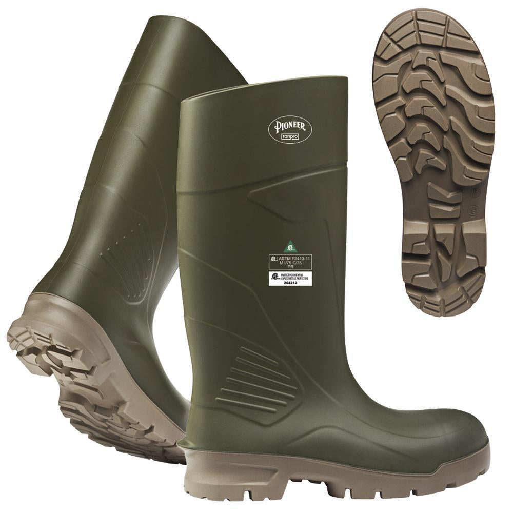 Botte en PU Pioneer B405FUL.GR, embout et semelle intermédiaire en acier, verte