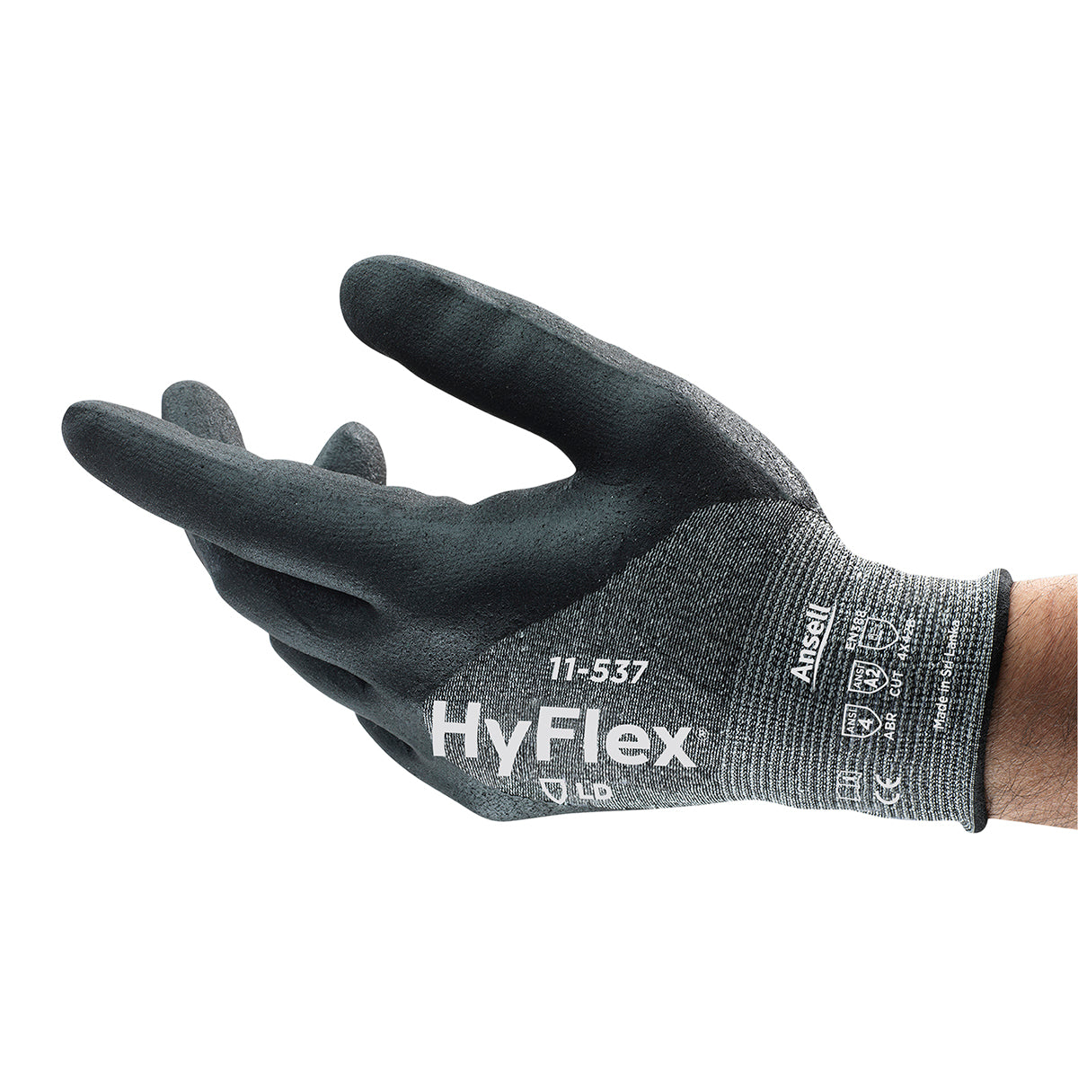 Gants tricotés Ansell 11-537 noirs, enduit de mousse de nitrile trois quarts, jauge 18, la paire