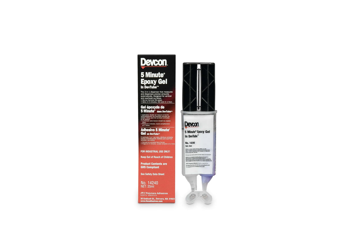 Gel époxyde Devcon 5 Minute, gris, adhésif bicomposant 1:1 anti-affaissement, Dev-Tube de 25 mL