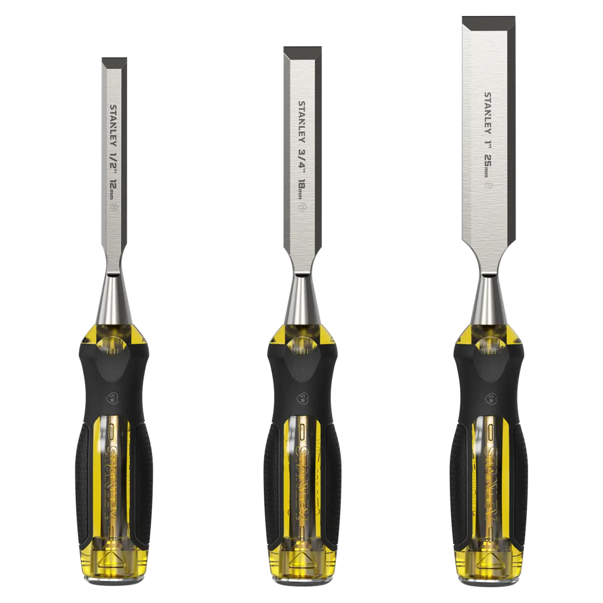 Ensemble de 3 ciseaux à bois Stanley FatMax 16-970, 12/18/25 mm, à soie traversante