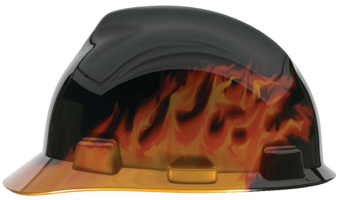 Casque MSA 10092015, style casquette, noir à flammes