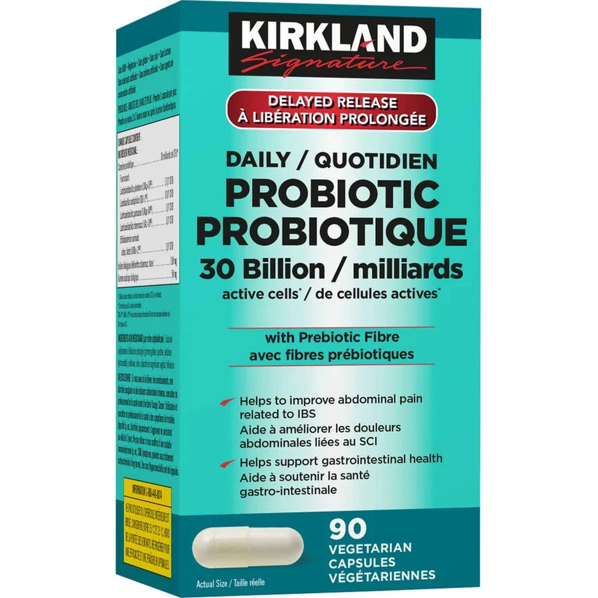 Kirkland Signature Probiotique Quotidien 30 Milliards UFC – 90 Capsules Végétariennes