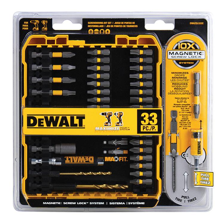 Jeu de 33 embouts de vissage DeWalt MAX Fit DWA2SLS33C avec guide magnétique