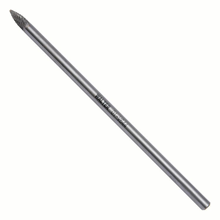 Fraise rotative en carbure Walter 01V644 SG-1L6, arbre pointu, taille double, queue 1/4 po, longueur de queue 6 po