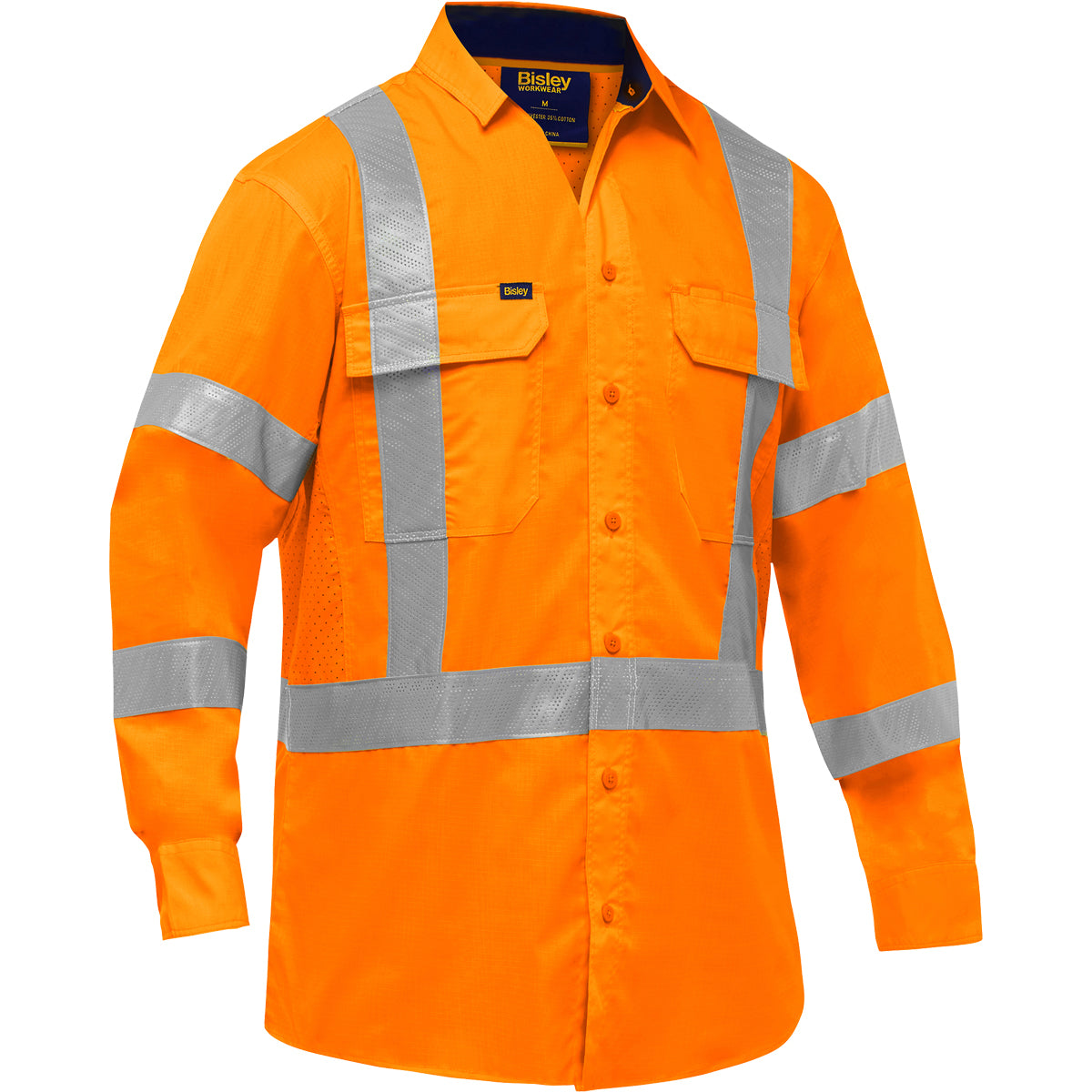 Chemise de travail à manches longues haute visibilité PIP 313M6490X, dos en X, orange
