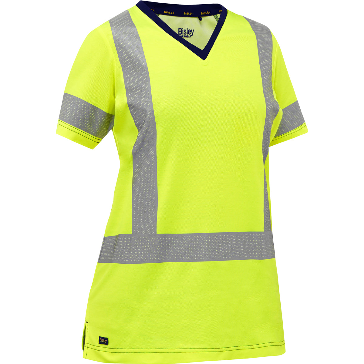 Chemise pour femme à manches courtes avec bandes en X au dos PC313W1118X, jaune haute visibilité, Bisley