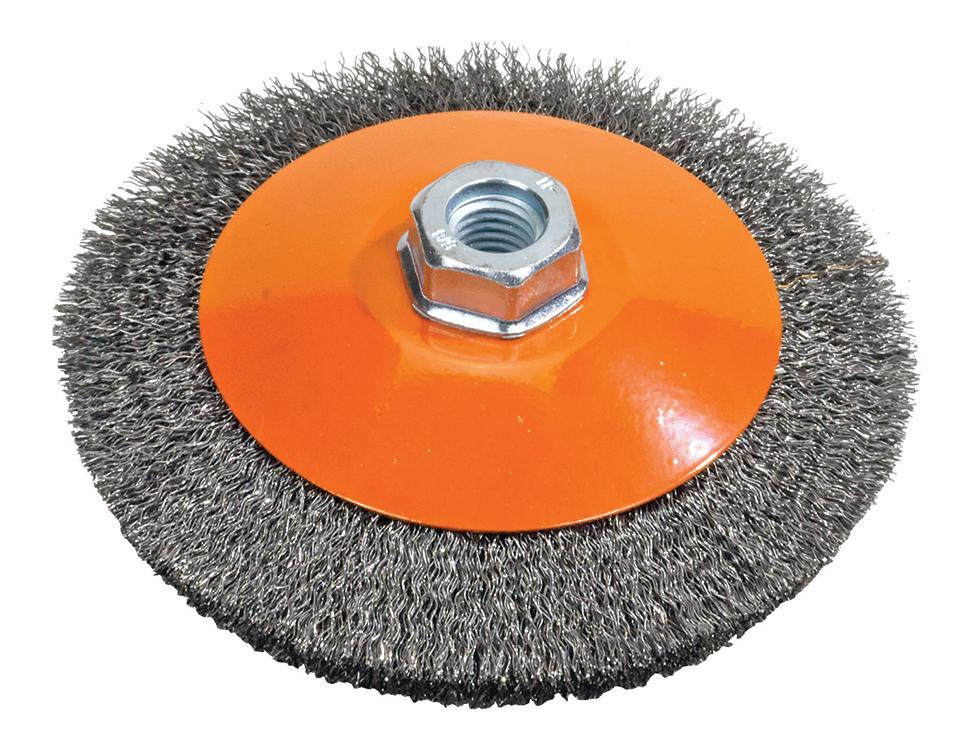 Brosse soucoupe Walter 13H554, diamètre 5 po, 5/8 po-11, fils en acier au carbone ondulés 0,012 po