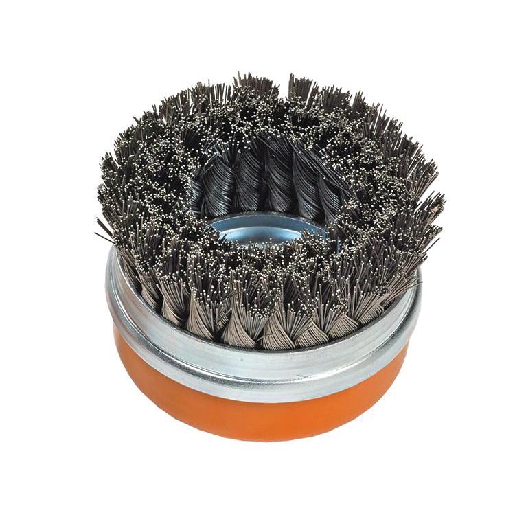 Brosse boisseau métallique double rangée avec anneau Walter 13-G574, 5 po, acier au carbone, filetage 5/8-11