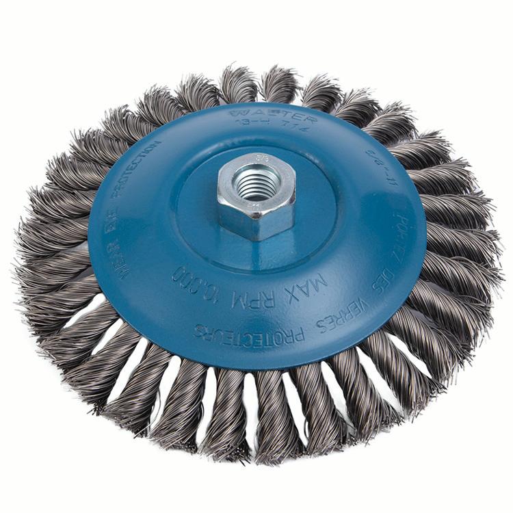Brosse soucoupe métallique à fils torsadés en nœuds Walter 13-H714, 7 po, acier inoxydable, filetage 5/8-11