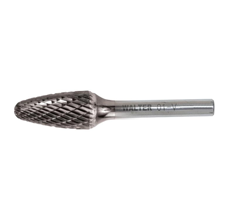 Fraise en carbure Walter 01V615, forme arbre rond, taille double, diamètre de coupe 1/2 po, longueur de coupe 1 po, tige 1/4 po, longueur de tige 6 po