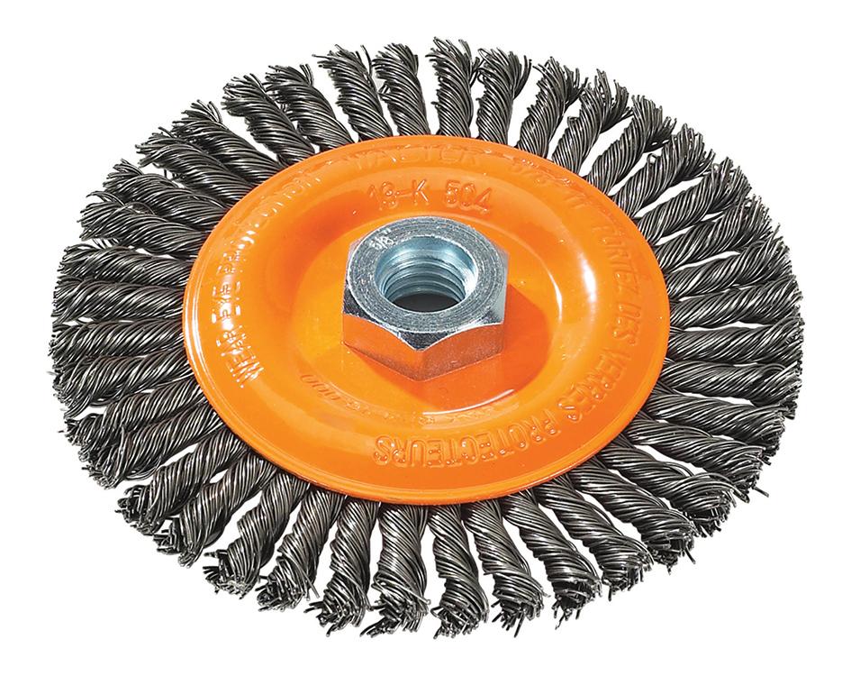 Brosse circulaire métallique stringer bead Walter 13-K504, 5 po, acier au carbone, largeur 1/4 po, filetage 5/8-11