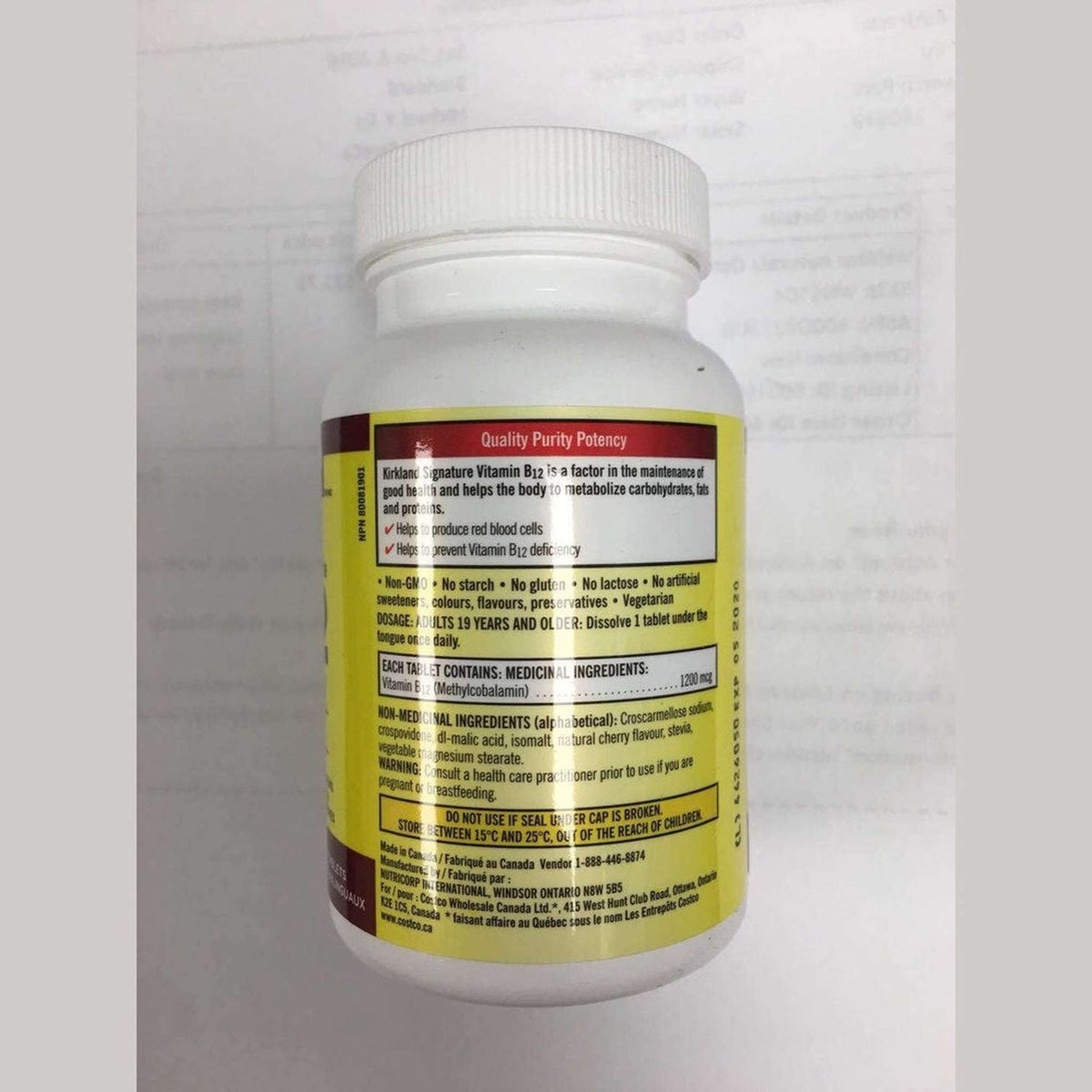 Kirkland Signature Vitamin B12 1,200mcg – 360 Sublingual Tablets
