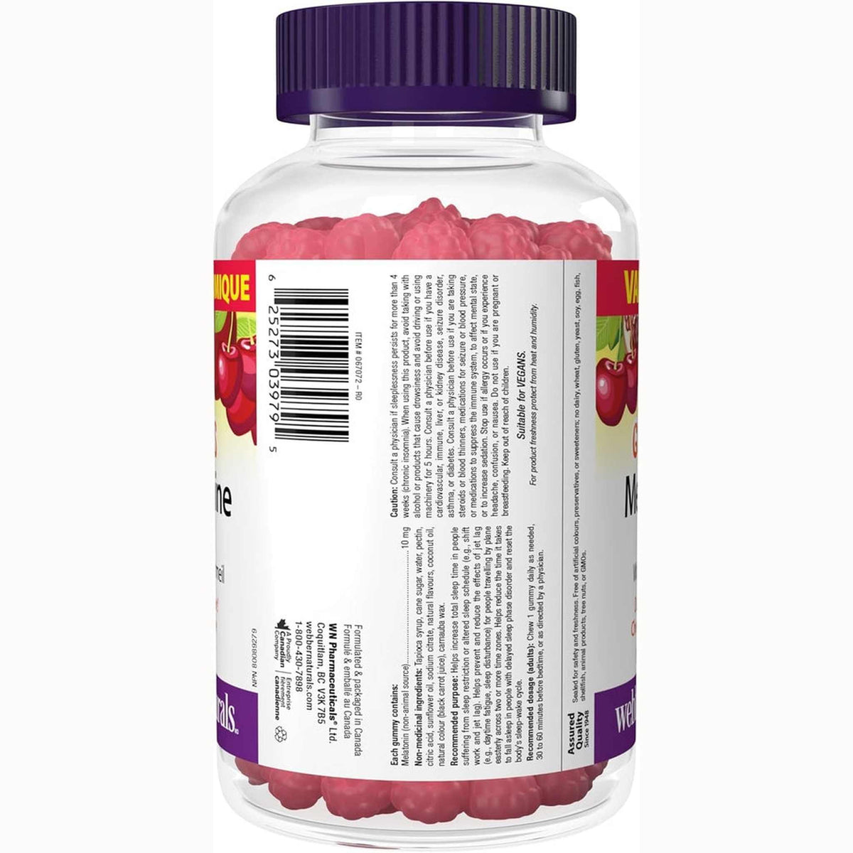 Webber Naturals Mélatonine 10mg Gommes – Cerise & Grenade – 100 Gommes