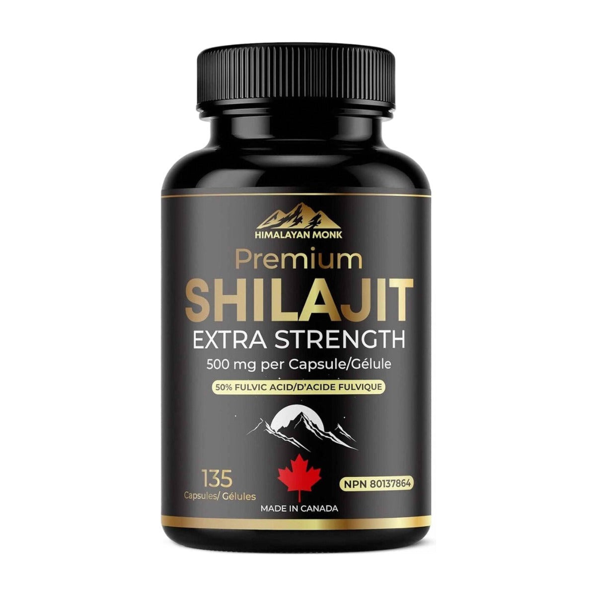 Himalayan Monk Premium Shilajit Extra Strength 500mg – 135 Capsules – 50% Fulvic Acid