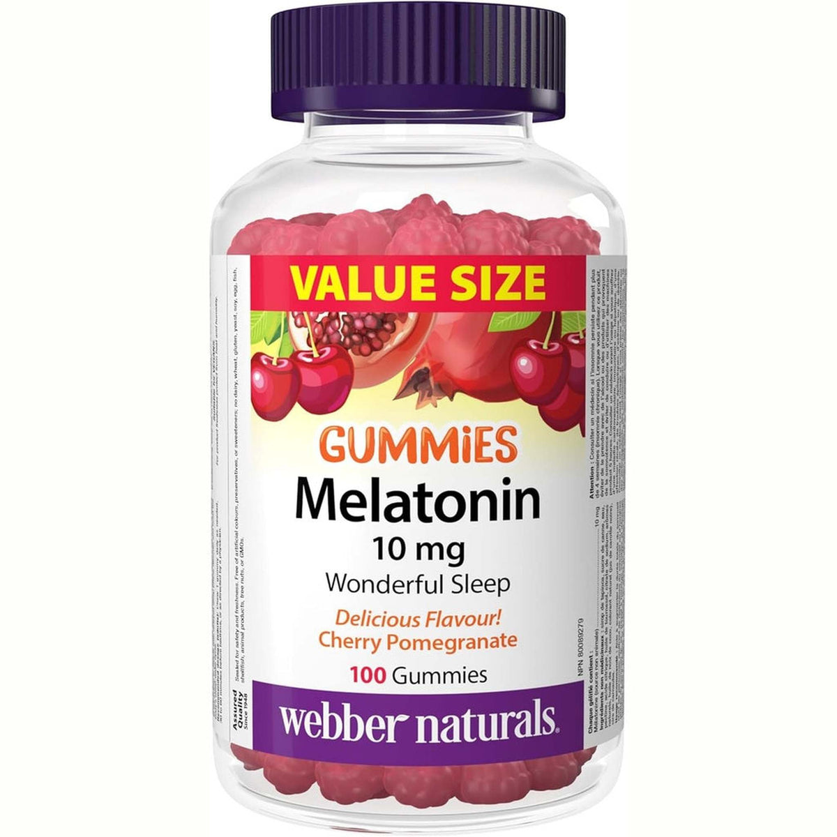 Webber Naturals Mélatonine 10mg Gommes – Cerise & Grenade – 100 Gommes