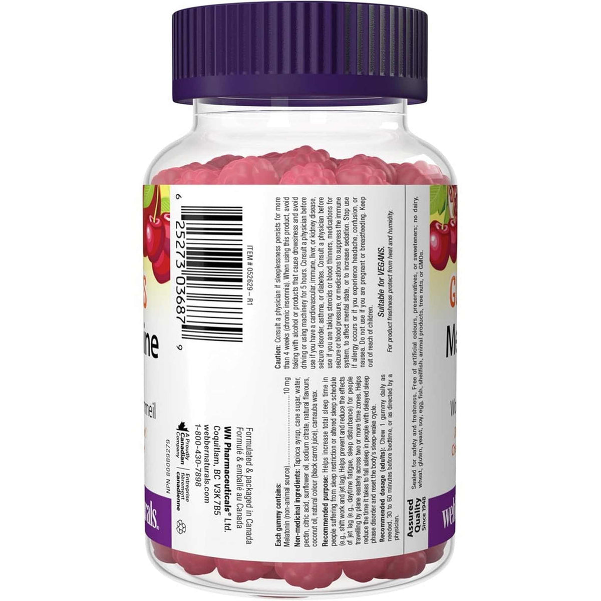 Webber Naturals Mélatonine 10mg Gommes – Cerise & Grenade – 60 Gommes