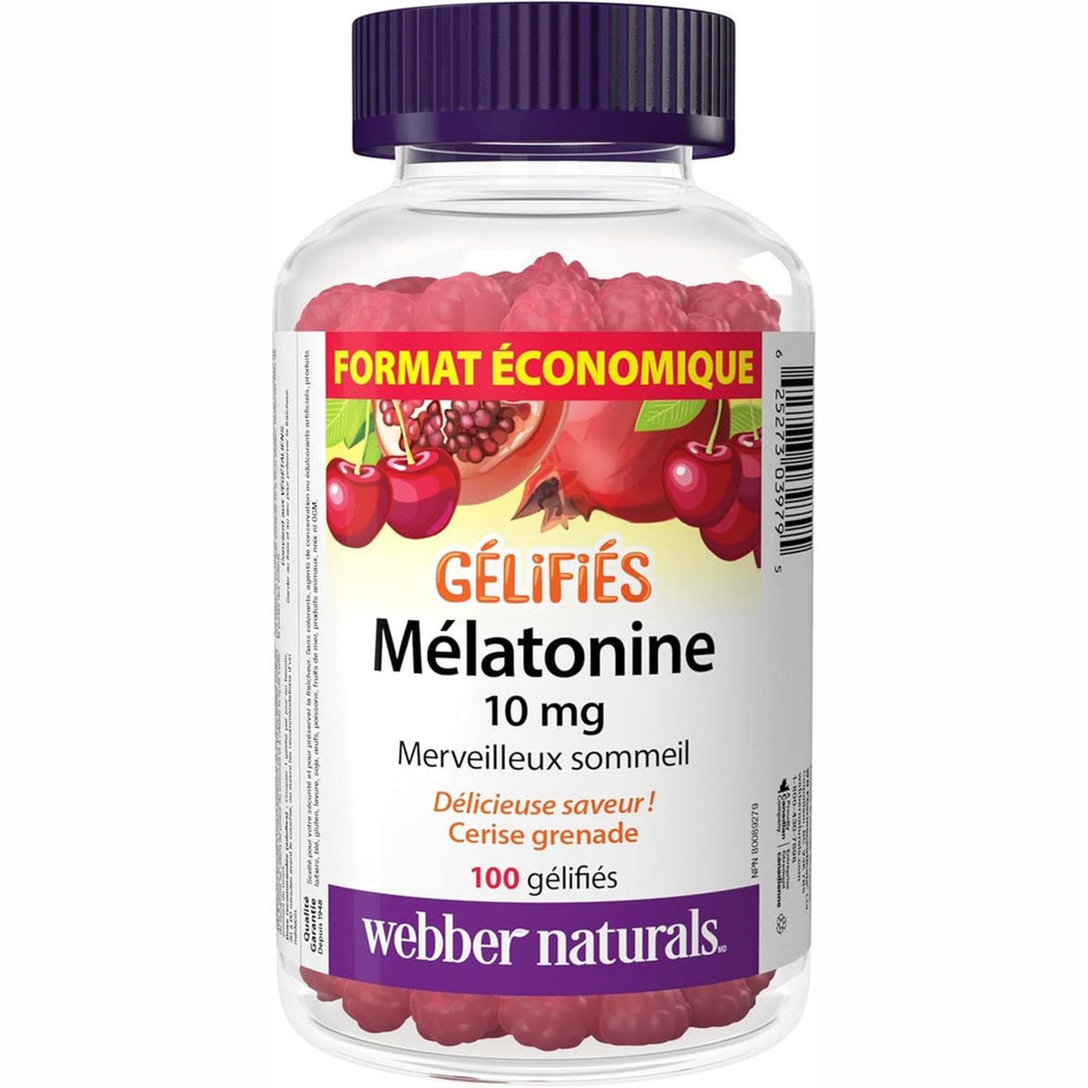 Webber Naturals Mélatonine 10mg Gommes – Cerise & Grenade – 100 Gommes