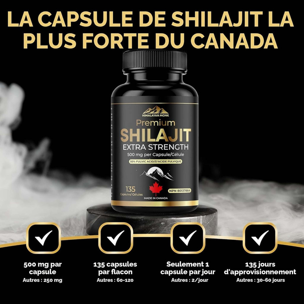 Nutratology® Pure Shilajit Himalayen 500mg – 50% Acide Fulvique – 60 Capsules