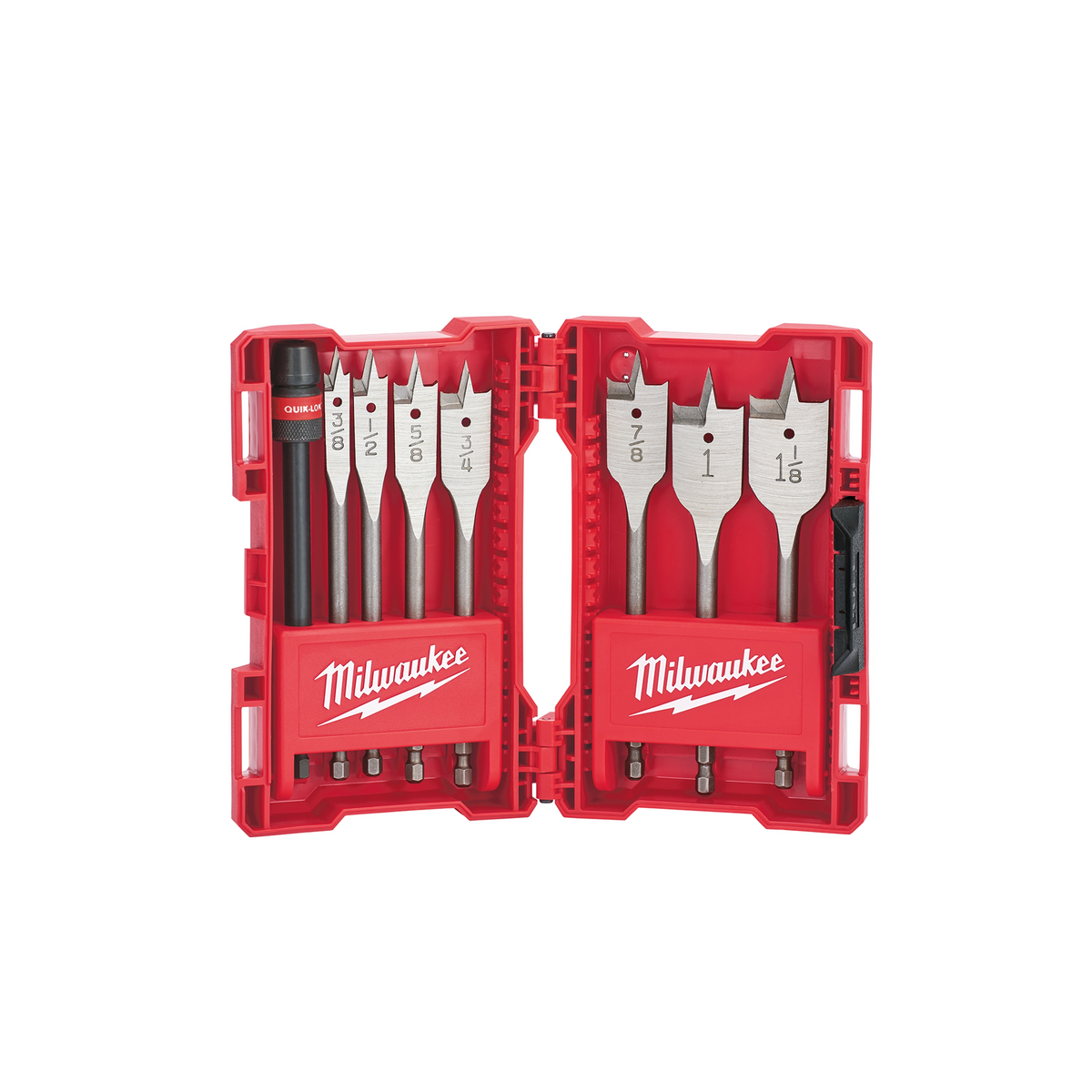 Jeu de 8 mèches plates, 3/8 à 1-1/8 po avec rallonge de 6 po, Milwaukee 49-22-0175