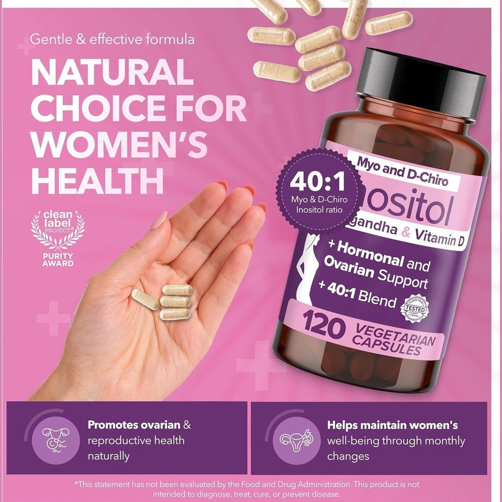 Intimate Rose Myo-Inositol PCOS – Myo & D-Chiro 40:1 + Vitamin D3 + Ashwagandha – 120 Capsules