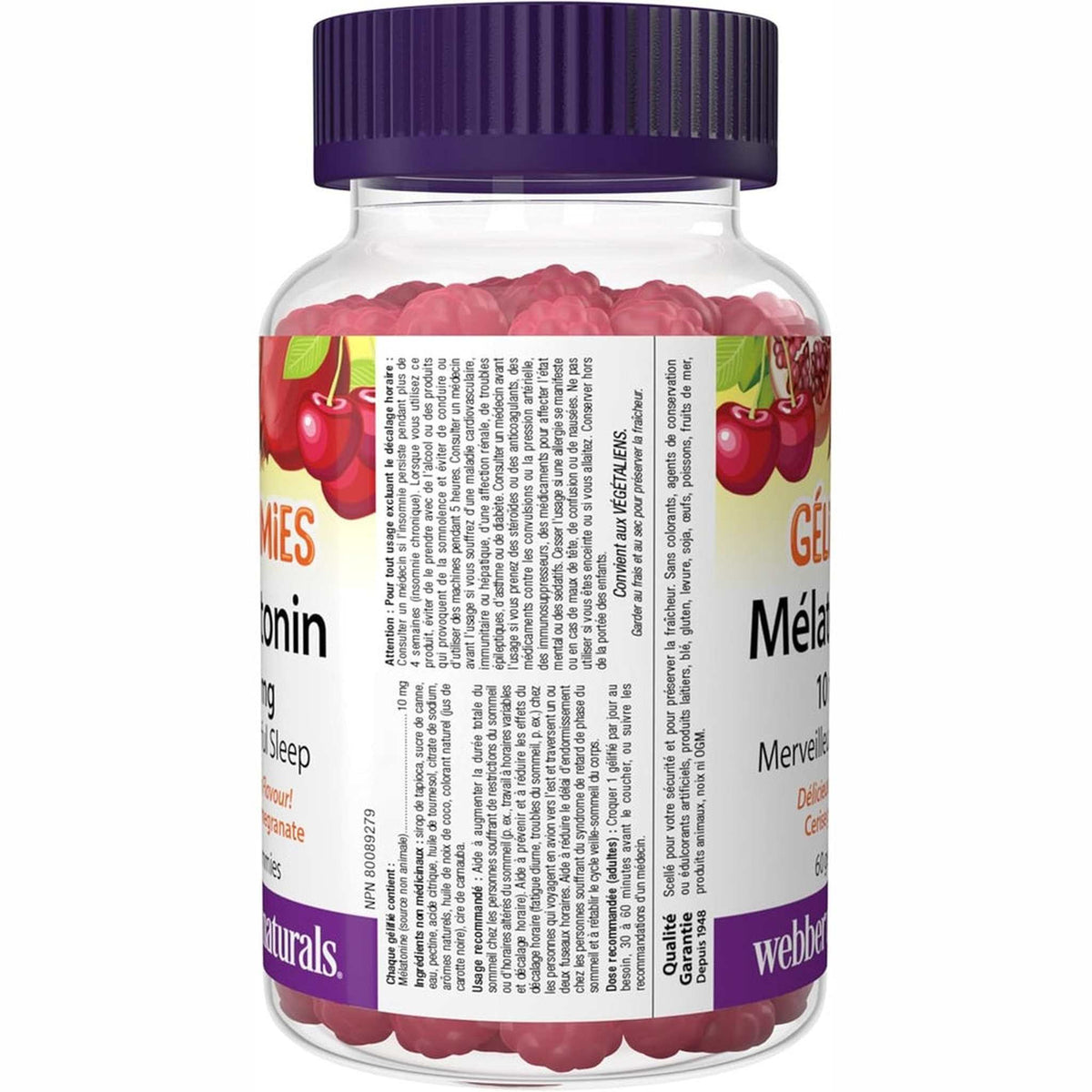 Webber Naturals Mélatonine 10mg Gommes – Cerise & Grenade – 60 Gommes