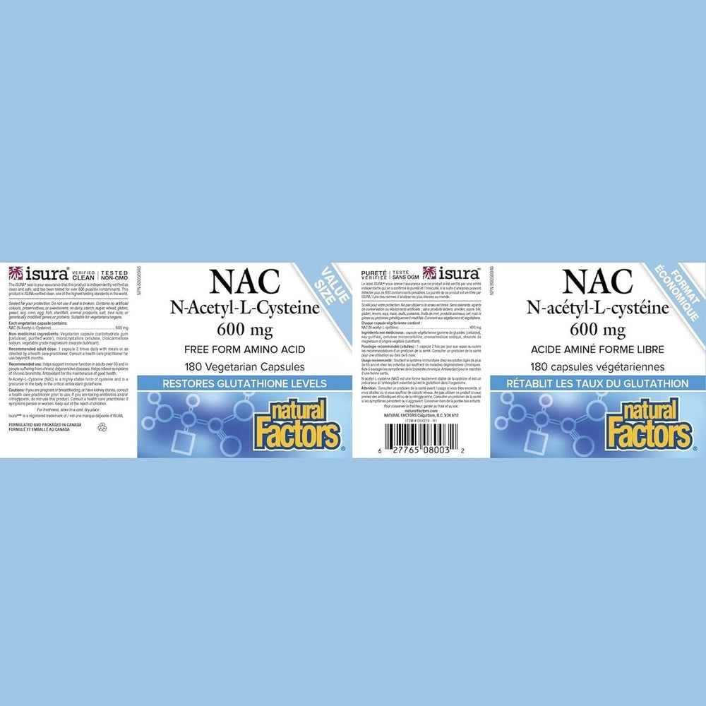 Natural Factors NAC N-Acetyl-L-Cysteine 600mg – 180 Vegetarian Capsules