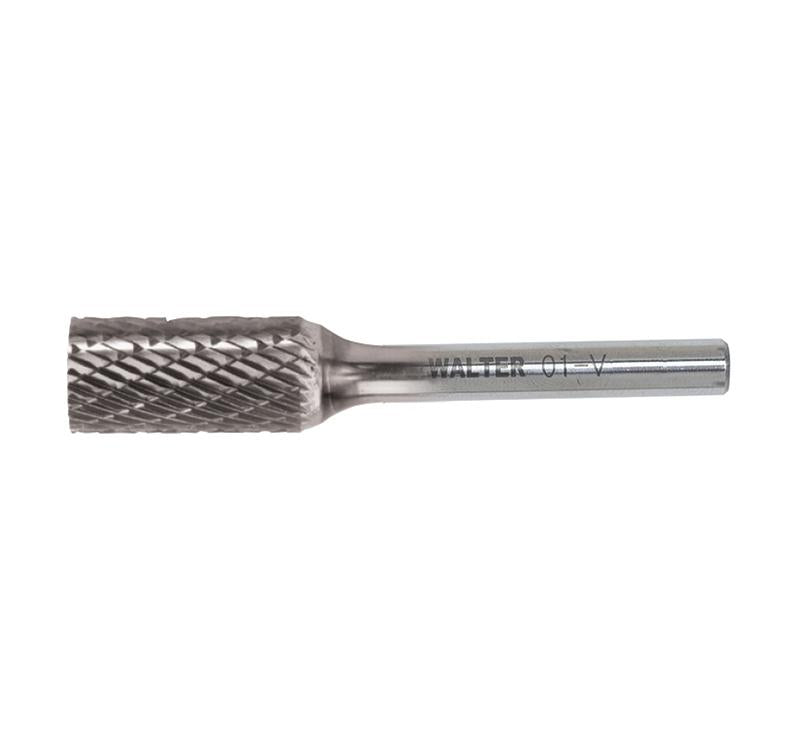 Fraise rotative carbure Walter 01V004, cylindrique, taille double, diamètre de coupe 1/2 po, longueur de coupe 1 po, queue 1/4 po