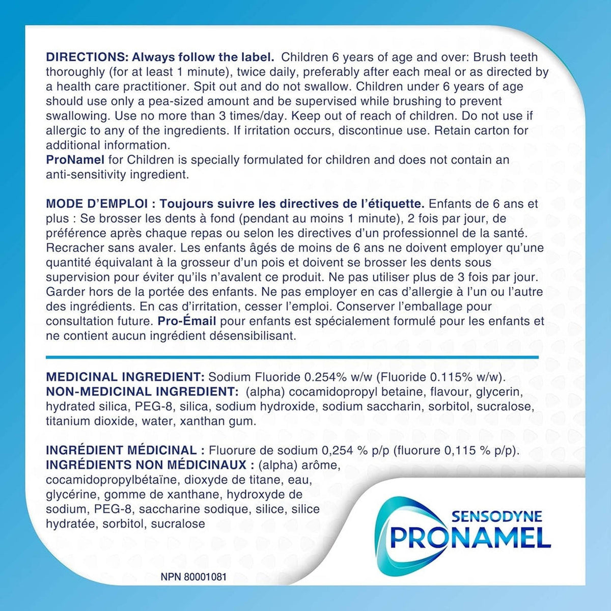 Pronamel Enfants Dentifrice Anti-Caries & Soin de l'Émail – Menthe Douce – 75ml