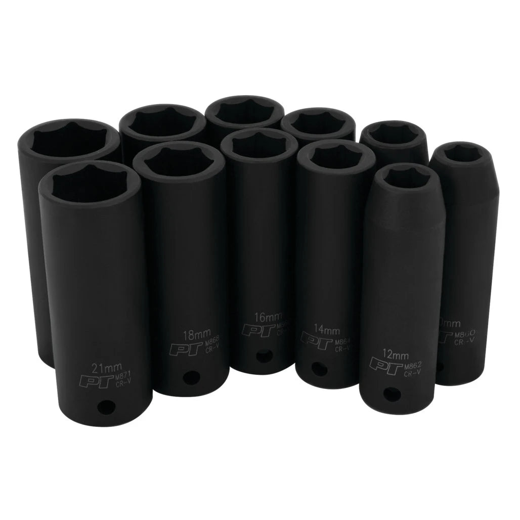 Jeu de 11 douilles longues à choc métriques Performance Tool M591DB, 11 pièces, carré 1/2 po