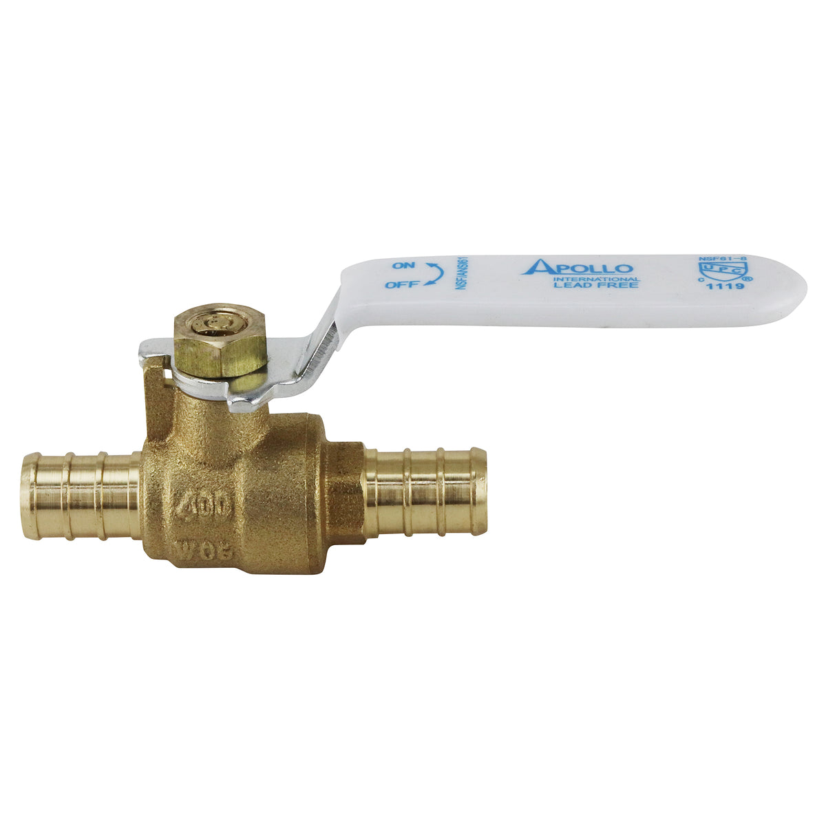 Vanne à bille Apollo ZAPXV1212 en laiton, 1/2 po PEX-B à barbelures x barbelures, levier à quart de tour