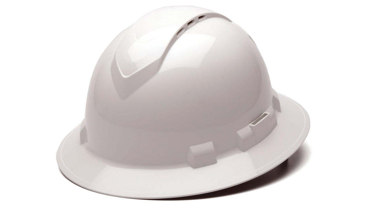 Casque de chantier à larges bords ventilé Pyramex HP54110V, suspension à cliquet 4 points, blanc