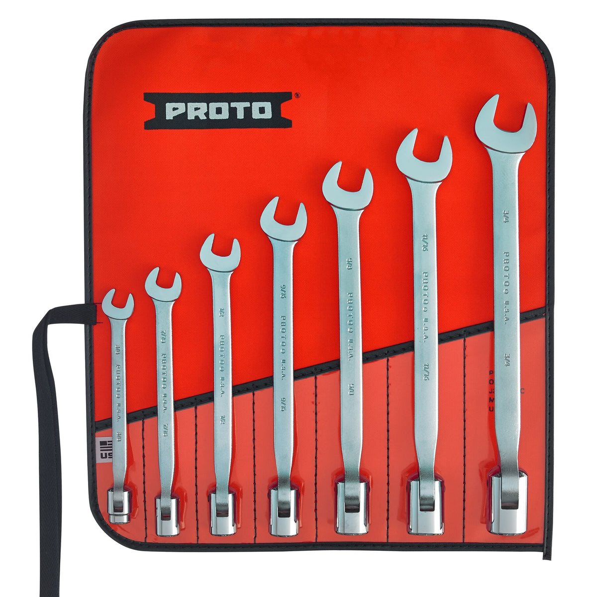 Jeu de 7 clés mixtes à tête articulée 12 pans Proto J1270A, en pouces