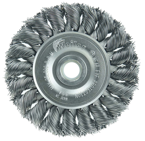 Brosse circulaire à fils torsadés noués Weiler 08014, 3 po, fil acier 0,014 po