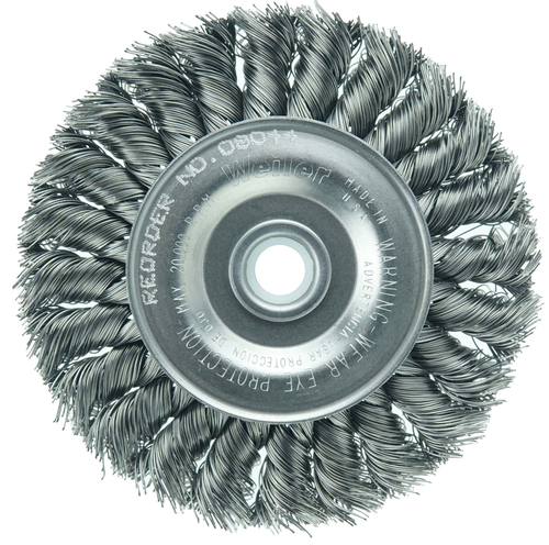 Brosse circulaire à fils torsadés noués Weiler 08044, 4 po, fil acier 0,014 po