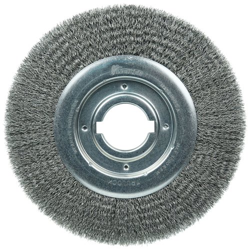 Brosse circulaire métallique ondulée de 10 po, face moyenne, fil d’acier de 0,014 po, trou de 2 po, Weiler 06160