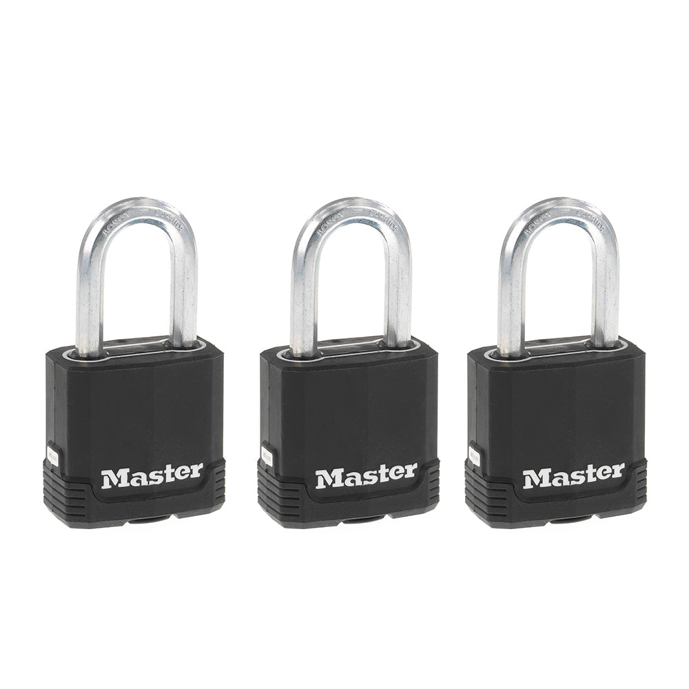Cadenas Master Lock Magnum M115 en acier laminé gainé, 48 mm, anse de 38 mm, à clé identique, lot de 3