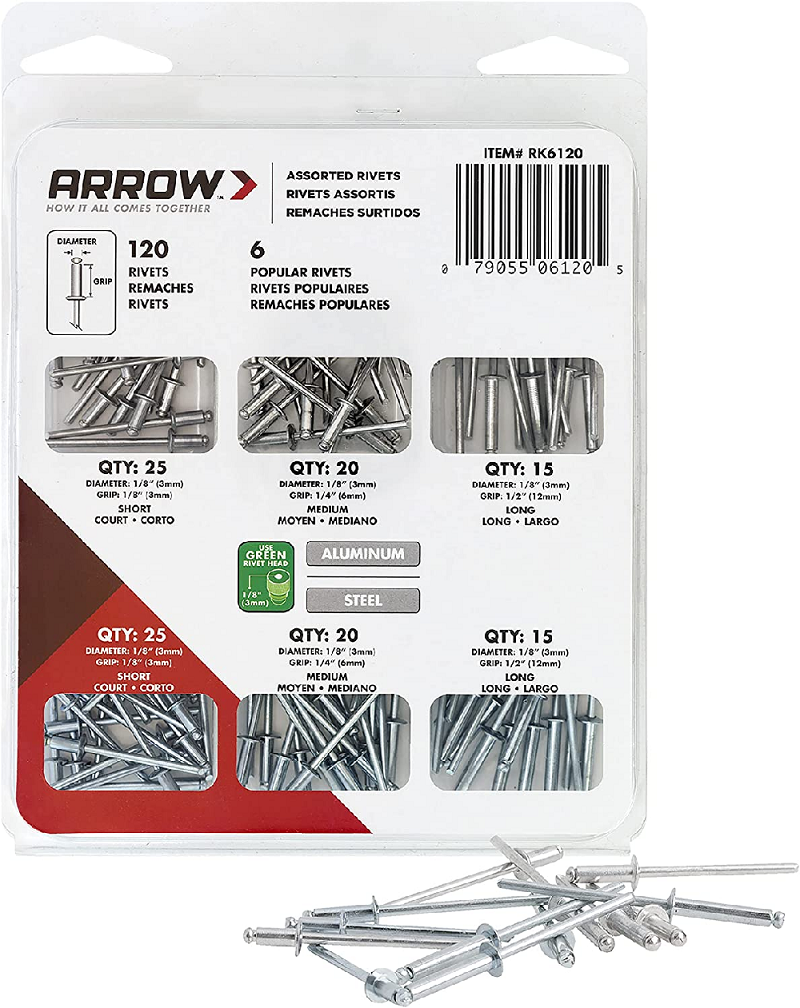 Assortiment de rivets pop Arrow RK6120, 120 pièces