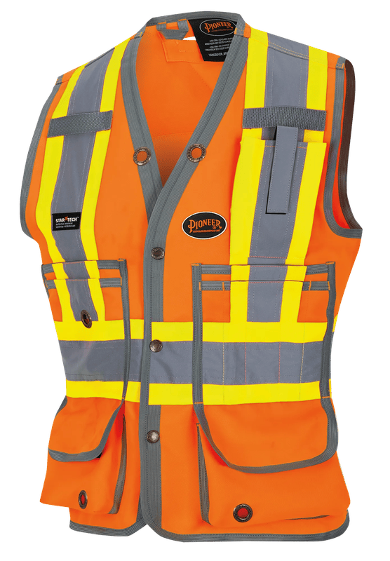Gilet d’arpenteur pour femmes 6692W, fermeture à pression, orange haute visibilité, Pioneer