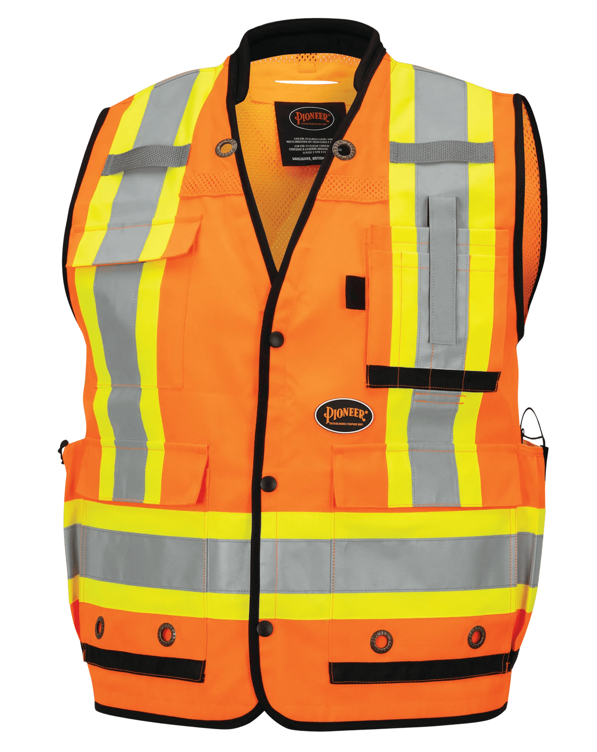 Veste d’arpenteur haute visibilité antimicrobienne à dos en mailles SureWerx 6680, fermeture à pression, orange