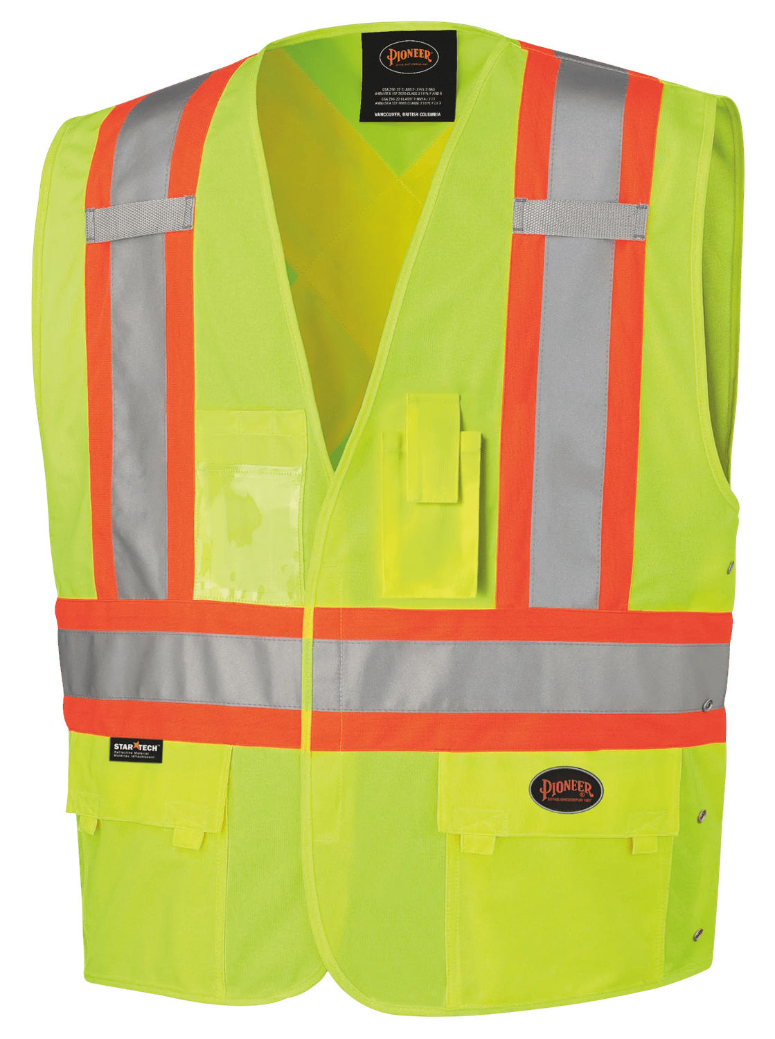 131 Gilet de sécurité réglable en tricot avec poches, bande autoagrippante, jaune-vert haute visibilité, Pioneer