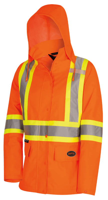 Veste de pluie pour femmes 5626W, polyester Oxford 300D enduit de PU, orange haute visibilité, Pioneer