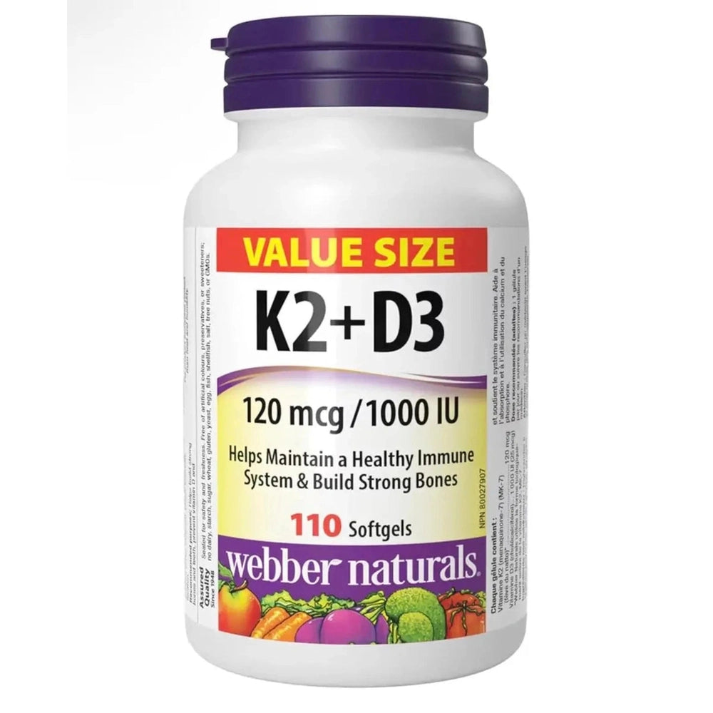 K2 + D3 120mcg Webber Naturals - Bone & Cardiovascular Health | 110 Softgels