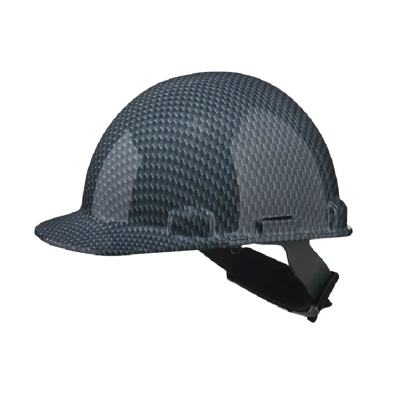Casque de chantier style casquette PIP HP341R-CAR-11, motif noir façon carbone, coque en PEHD, suspension à cliquet