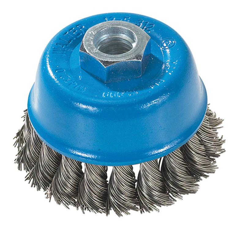 Brosse boisseau métallique à fils torsadés en nœuds Walter 13-F314, 3 po, acier inoxydable, filetage 5/8-11