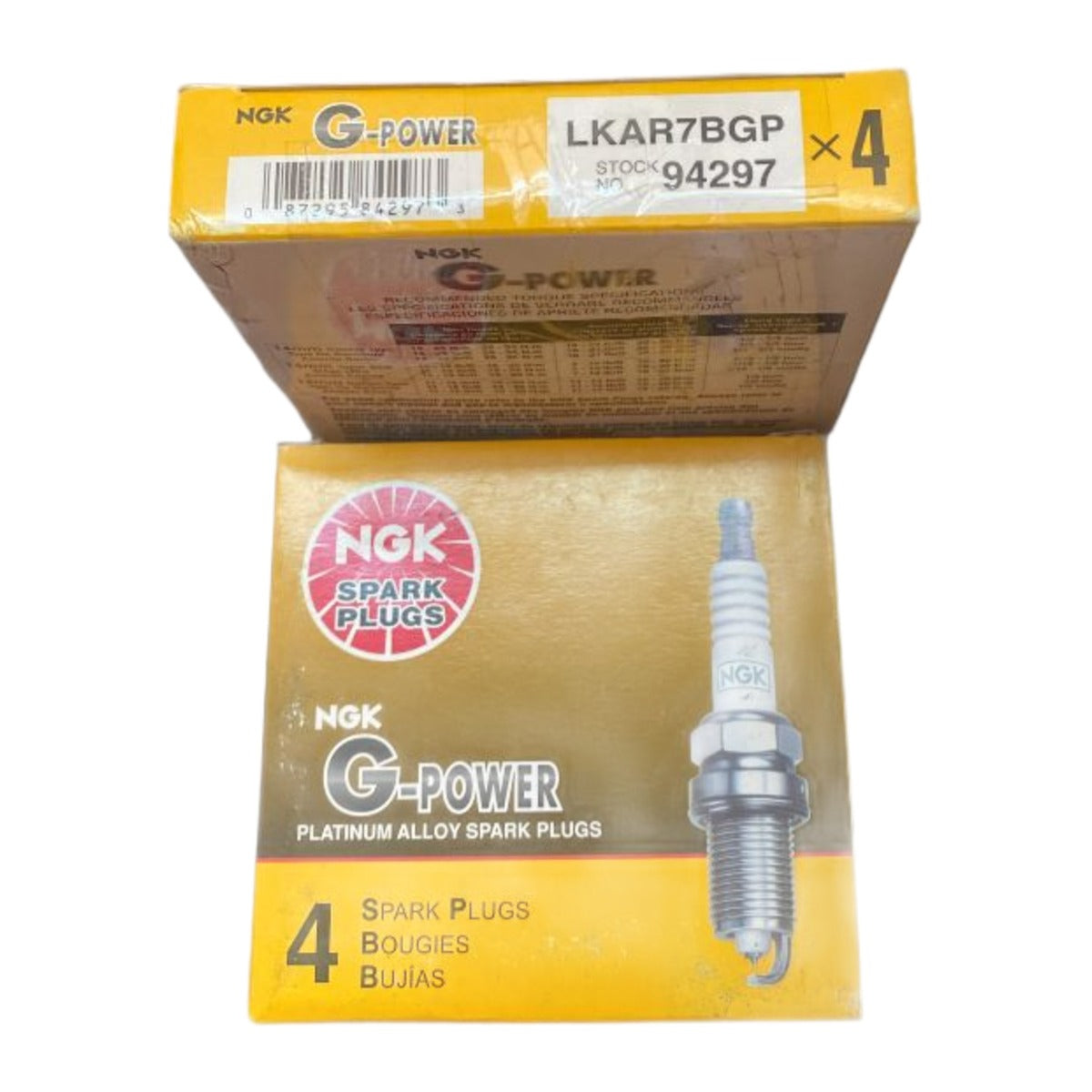 Boîte de 4 bougies NGK G-Power LKAR7BGP 94297 sur fond blanc