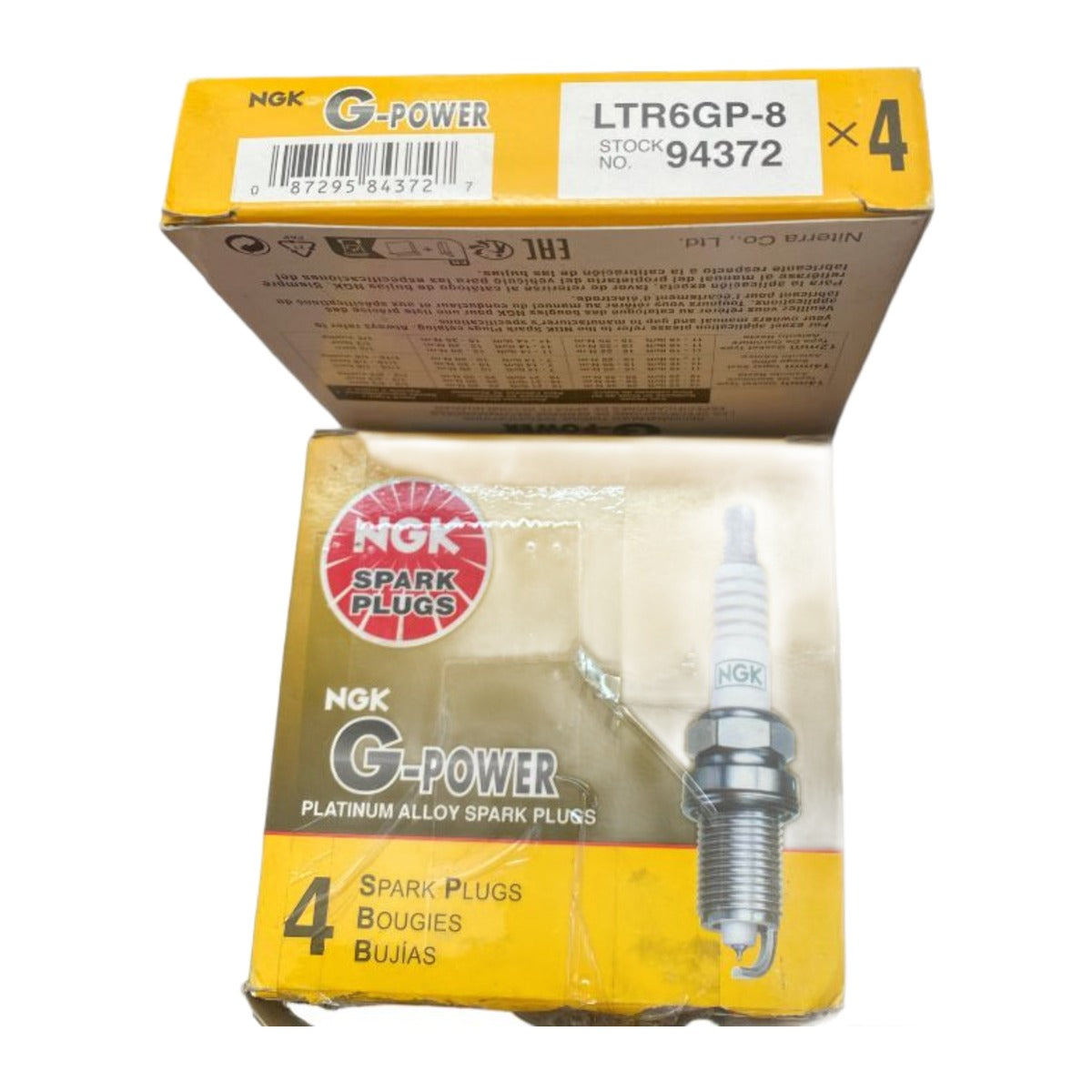 Boîte de 4 bougies NGK G-Power LTR6GP-8 94372 sur fond blanc
