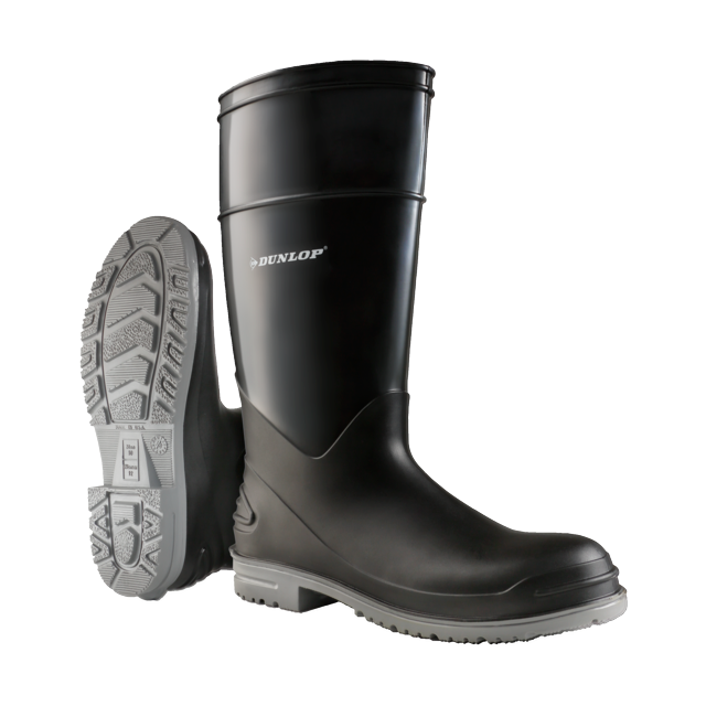 Botte de travail en PVC Dunlop 89682, embout en acier, noire, semelle grise