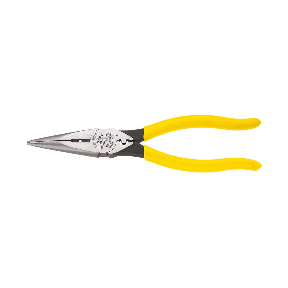 Pince à long bec coupante de côté, dénudage et sertissage, 8 po, Klein Tools D203-8NCR