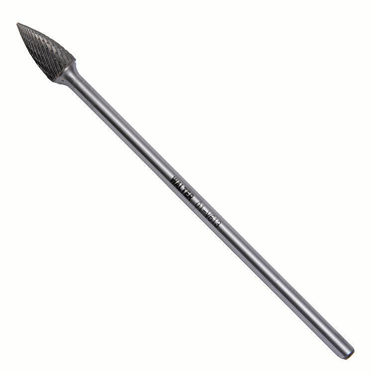 Fraise rotative en carbure Walter 01V613 SG-5L6, arbre pointu, taille double, queue 1/4 po, longueur de queue 6 po